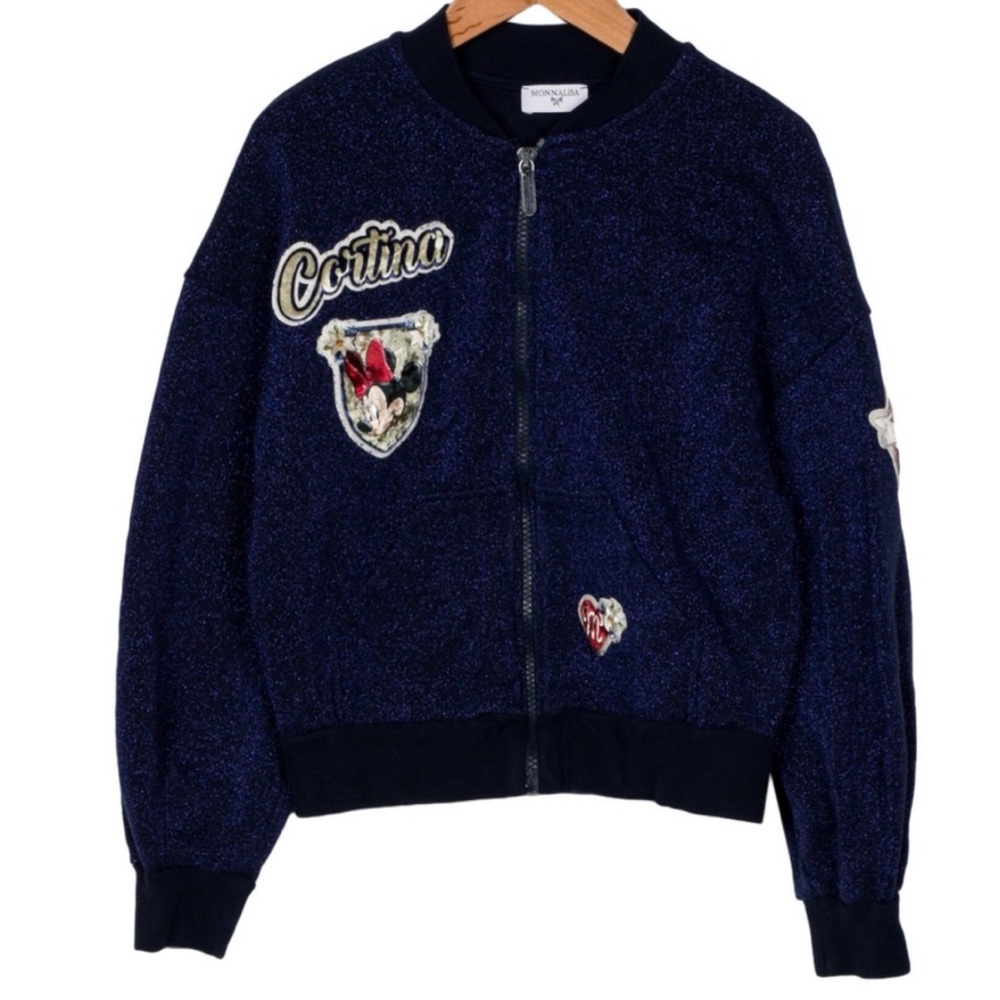 Monnalisa Girl Blue Metallic Zip-Up Sweater And Joggers Set Size 10